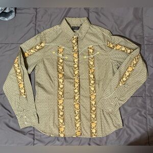 Ladies Bit & Brindle Tan Peach Floral Western Show Shirt Snap Buttons